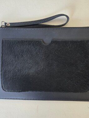 Italian Calf Hair and Leather Clutch Convertible Black Bag